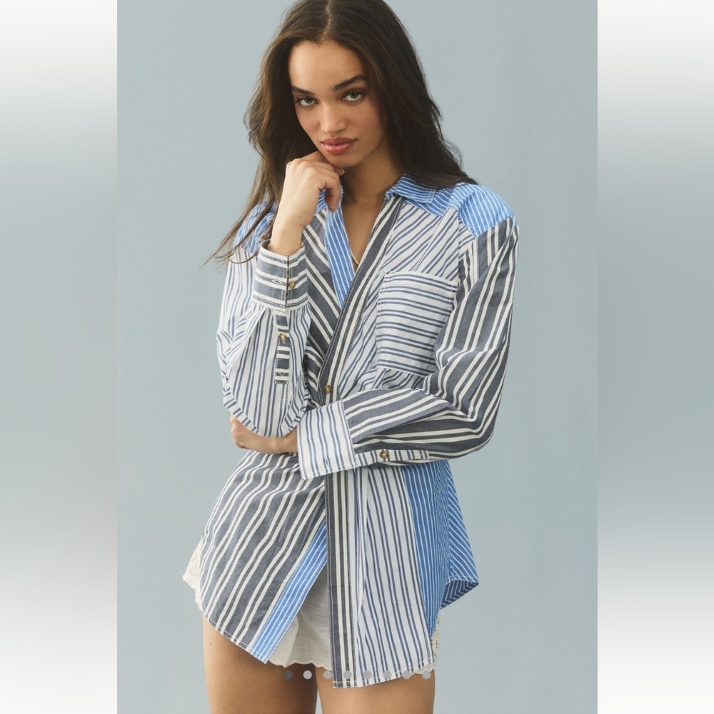 NWOT Pilcro Reworked Mixed Stripe Buttondown Shirt